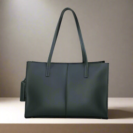 CLASSIC FULL LEATHER TOTE BAG (Black & Light Brown)